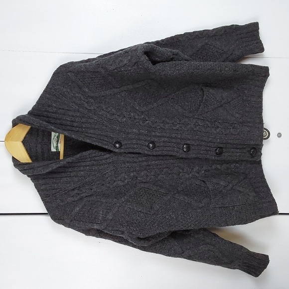 Aran Crafts Merino Wool Sweater Cable Knit Cardigan Gray Ireland Luxury Sz.M - Picture 1 of 9
